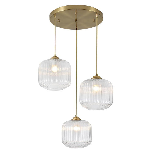Magiroz 3 Light Hanging Pendant Light Fixture Brushed Gold Modern Pendant Cluster Lights Kitchen Island Industrial Adjustable Hanging Dining Room Lighting Clear Glass Cluster Chandeliers MPL30-3C