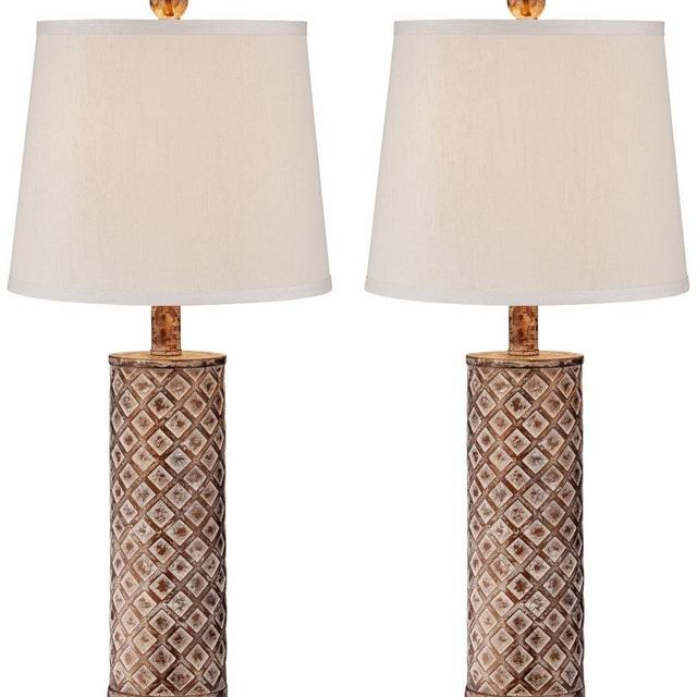 Gisele Gold Wash Lattice Column Table Lamp Set of 2