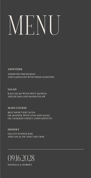 Jaden | Dark Charcoal | Zola Wedding Menus
