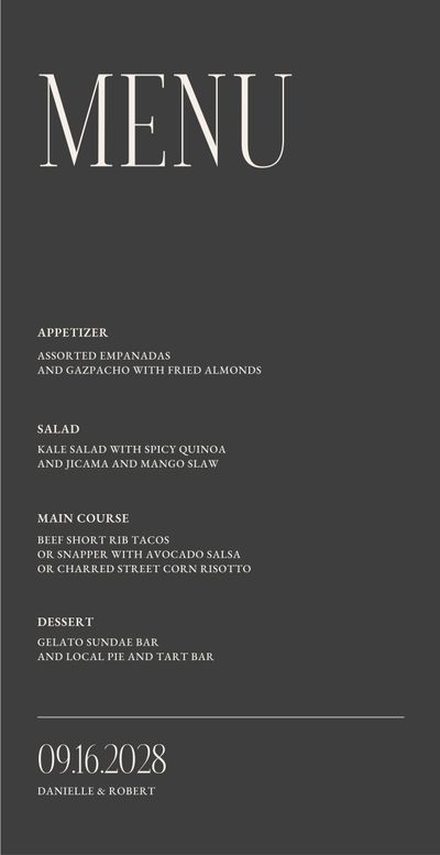 Grey Half arch Wedding Menu - Jaden