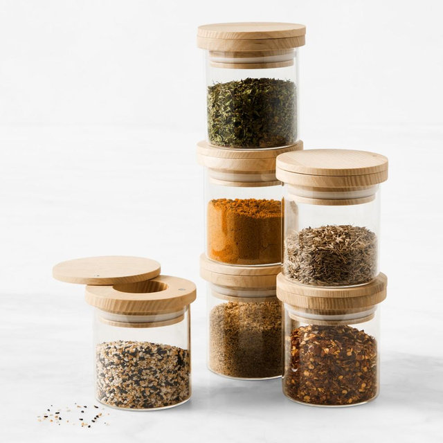 Hold Everything Spice Jar Stacking Ashwood One Size with Sifter, Set of 6