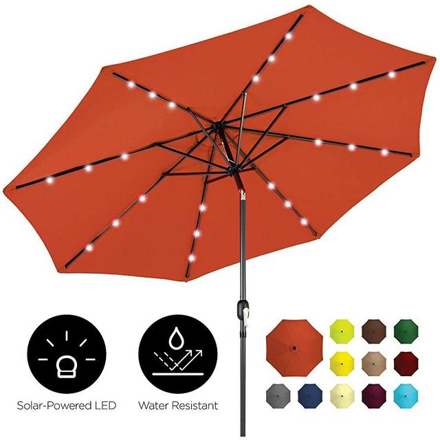 Best Choice Products 10ft Solar LED Lighted Patio Umbrella w/Tilt Adjustment, Fade-Resistant Fabric - Rust