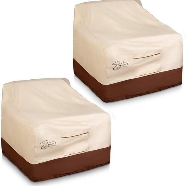 Signature Living Set of 2 Outdoor Waterproof Patio Chair Covers, 600D UV-Coated Polyester Outdoor Furniture Covers (Tan, Standard 32 Inch)