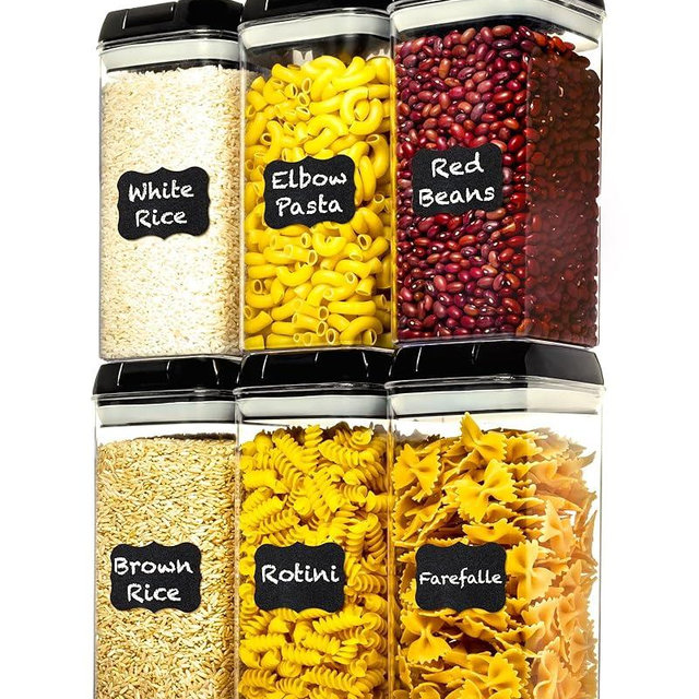 Shazo Airtight Food Storage Containers with Lids - 6 PC BPA Free Clear Plastic Cereal Containers with Easy Lock Lids for Kitchen and Pantry Organization for Snacks and Pasta - 1.2 L