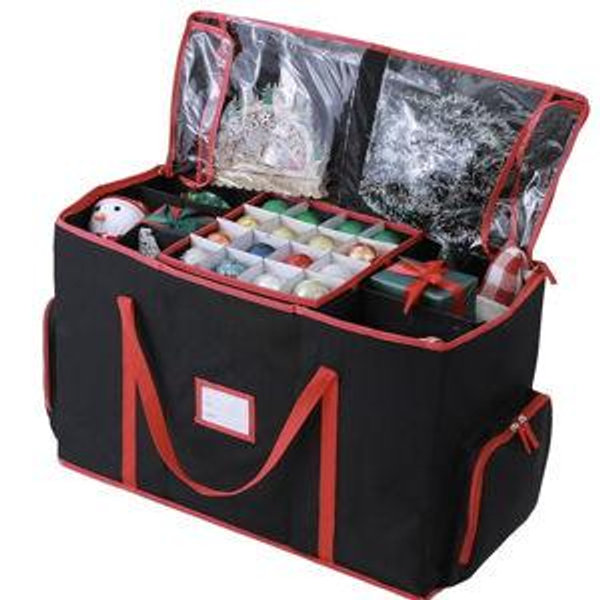 Large 2-in-1 Christmas Ornament Storage Box - High Capacity Storage, Easy Organization Protect Your Holiday Decorations (Black)