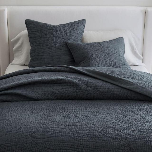 Steel Blue Belgian Flax Linen Handcrafted Quilt, Full/Queen
