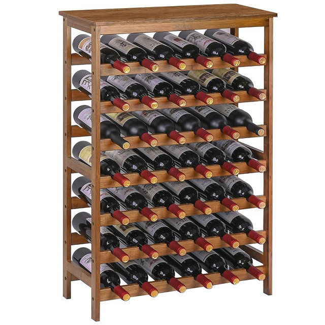 VASMIA 42 Bottles Bamboo Wine Rack,7-Tier Wine Rack Freestanding Floor with Table Top, Wine Storage Shelf for Kitchen Dining Room Bar,Walnut