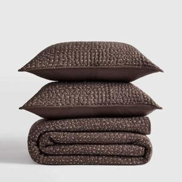 Organic Cotton Hand Stitched Quilt Set - Espresso, Full/Queen