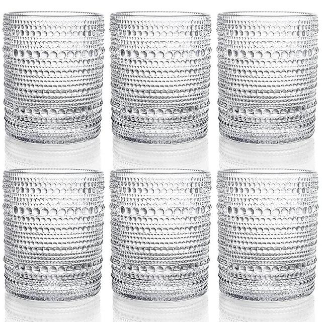 ZOOFOX Set of 6 Romantic Water Glasses, 12 oz Clear Embossed Glass Tumblers, Vintage Glassware Set for Beer, Cocktail, Soda, Beverages ( Clear )