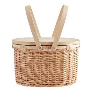 Natural Wicker and Pine Wood Insulated Picnic Basket - World Market