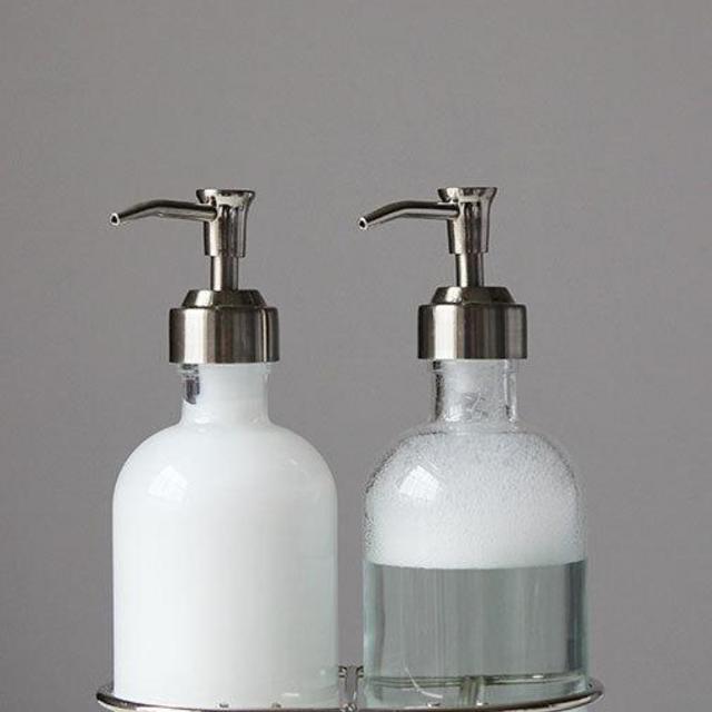 Perfect Pair Glass Clear Soap Dispenser Set with Chrome Caddy
