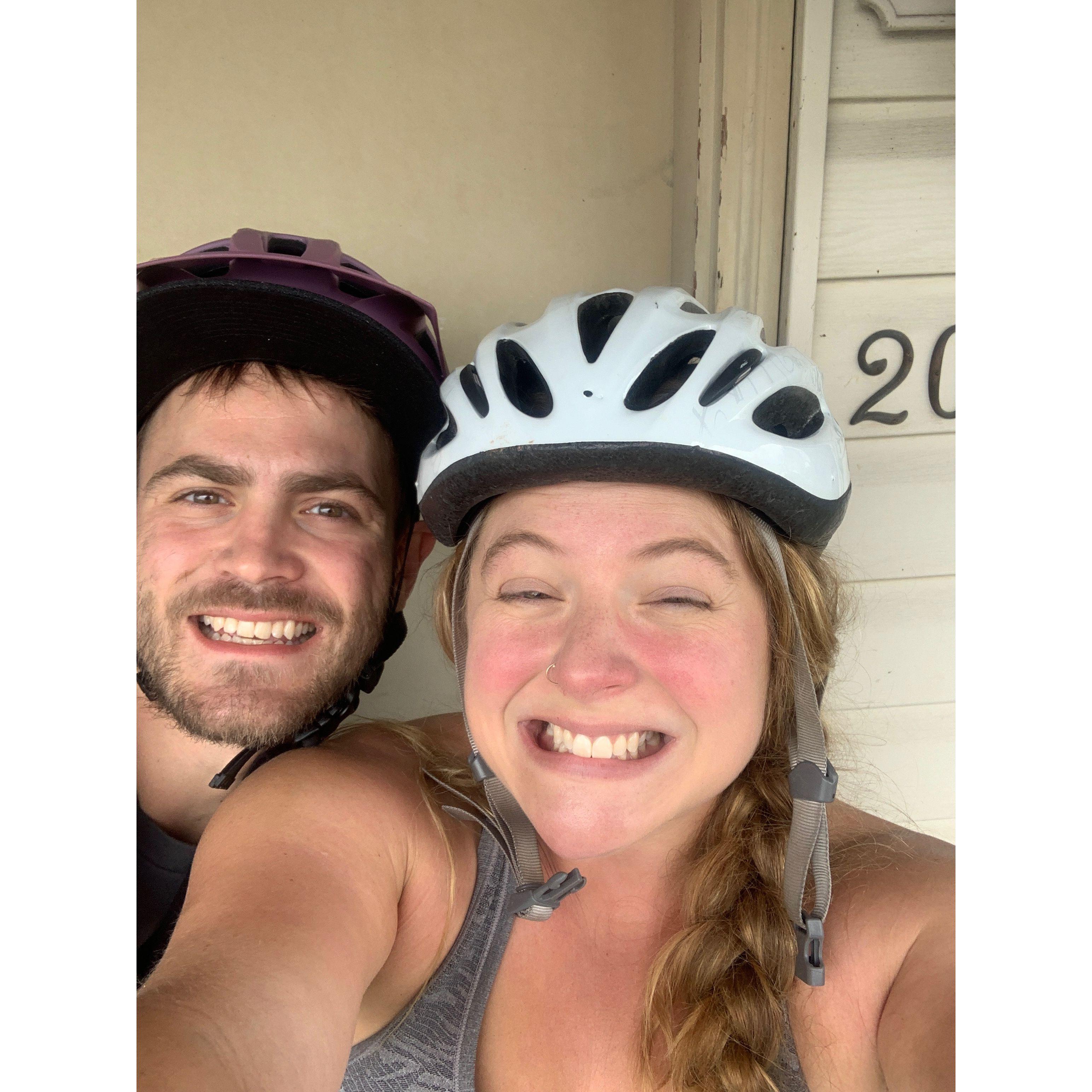 Smiling and biking!