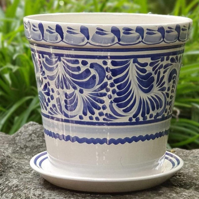 Mexican Pot blue and white talavera mayolica for garden guanajuato mexico
