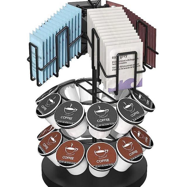 ULG Coffee Pod & Tea Bag Organizer Carousel Stand, K Cup Holder, Organizes 20 K-cups for Keurig and 60 Tea Bags - Coffee Bar Accessory for Kitchen Office, Countertop or Coffee Station Storage, Black