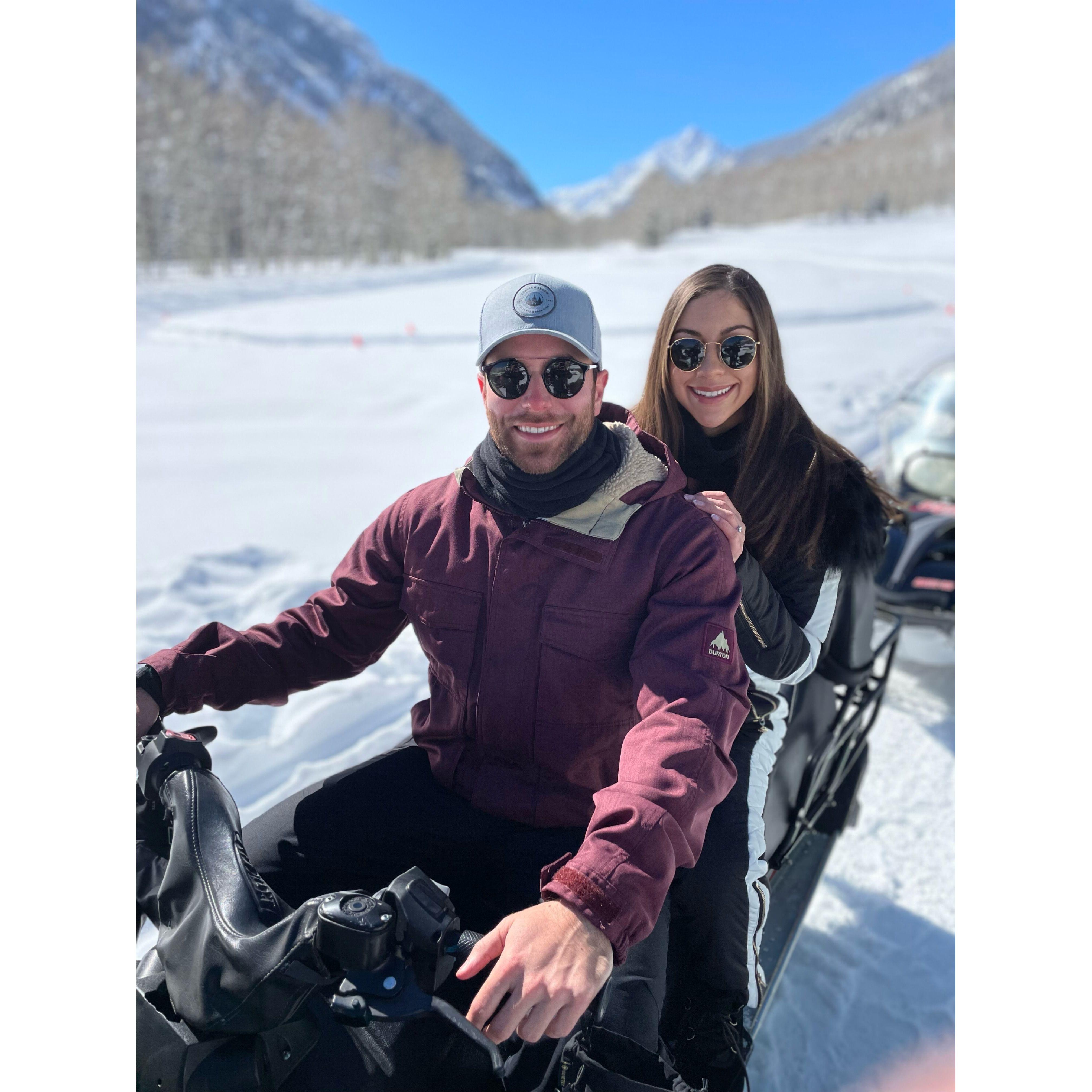 Snowmobiling in Aspen, CO.