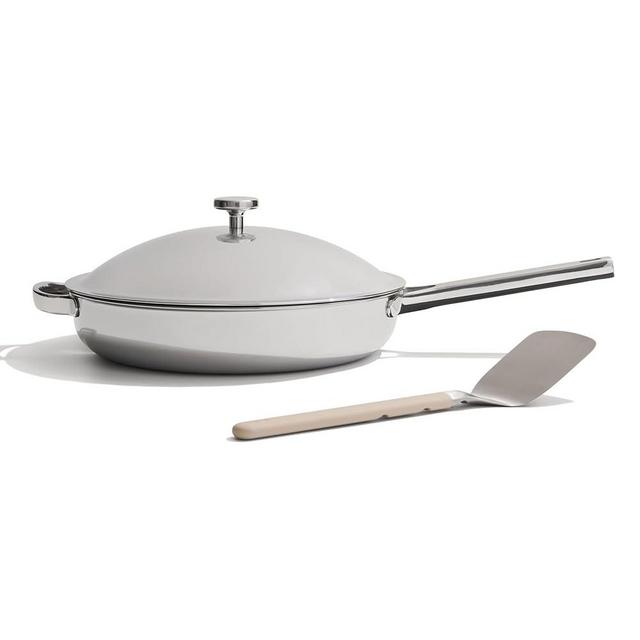 Our Place Titanium Large Always Pan Pro - 12.5” (4.2 Qt) No-Coating Nonstick Pan | Tri-Ply Titanium & Stainless Steel | Safe for Oven, Induction & All Cooktops up to 1000°F | Includes Spatula | Chrome