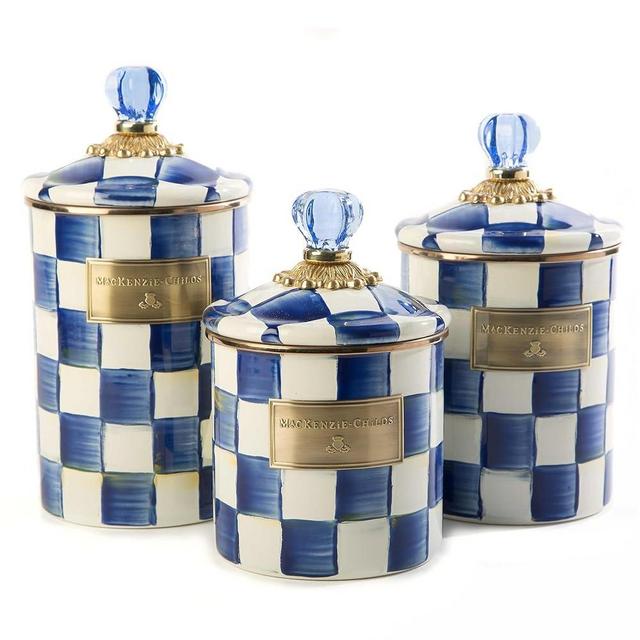 MACKENZIE-CHILDS Royal Check Canister Set with Lids, Sugar, Coffee, or Flour Container, Small, Medium, Large