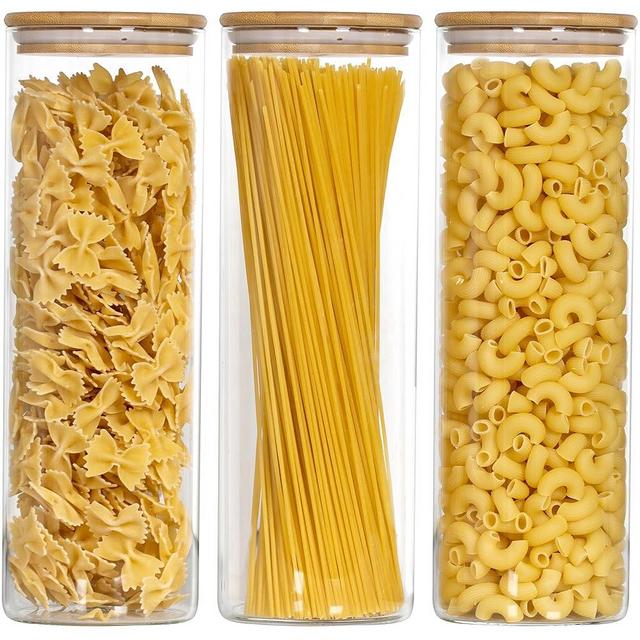 Laramaid 71oz 3Packs Glass Jars Set, Round Pantry Jars with Bamboo Lids, Black Labels and White Pen, Food Storage Container Canisters for Home, Kitchen and Pantry