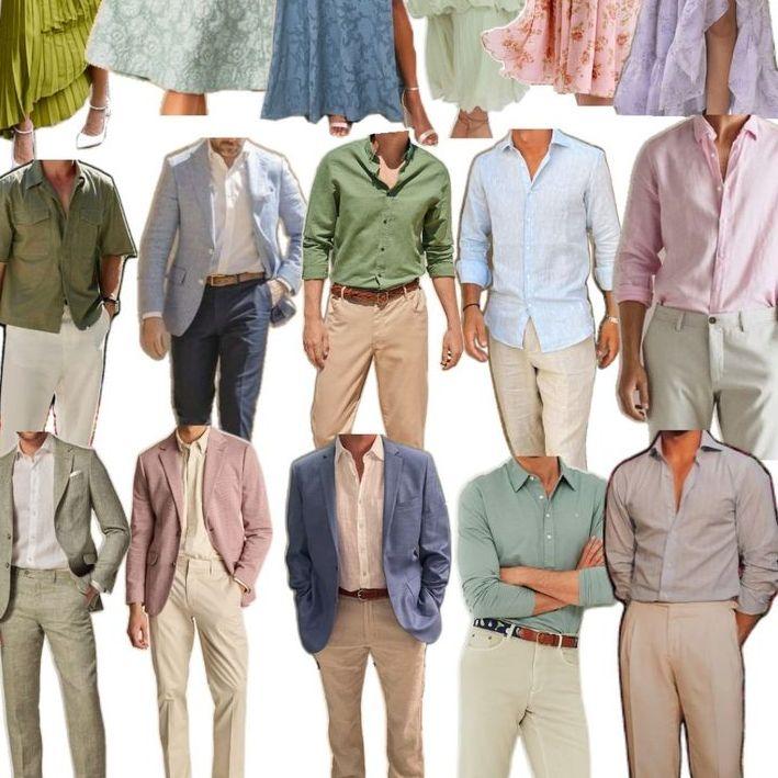 Men: No suits required. Dressy Short Sleeve, Fun Blazers, Formal Shirts with pants, etc...