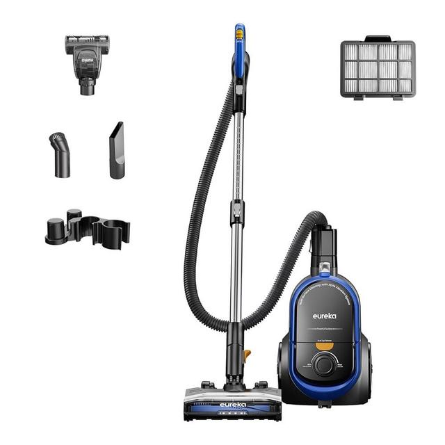 Eureka Bagless Canister Vacuum with Washable HEPA Filter, 16KPA Suction for Carpets/Hard Floors, Compact Design with 3 Cleaning Tools, 2-Motor Household Vacuum, Lightweight and Easy Maneuverable
