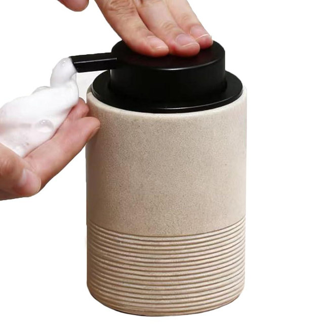 Muse Living Resin Foaming Soap Dispenser, 11 OZ Bathroom & Kitchen Foam Soap Dispenser, Easy Press Pump, Refillable Hand Soap Dispenser, Modern Decor (Beige)