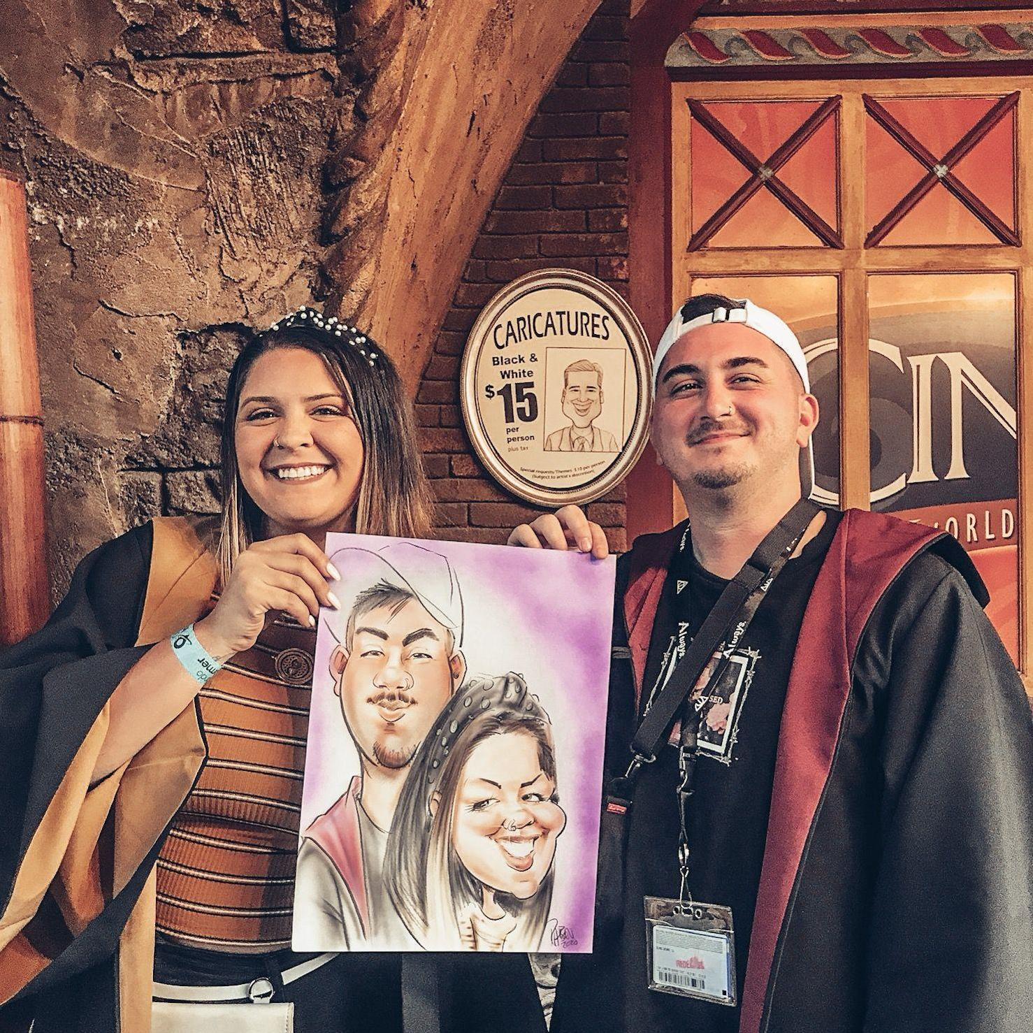 A caricature from Universal's Islands of Adventure, before we got engaged