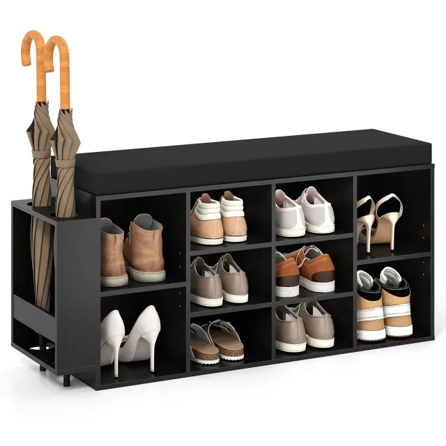 Costway Shoe Storage Bench w/Umbrella StandPadded Seat Adjustable & Removable Shelves