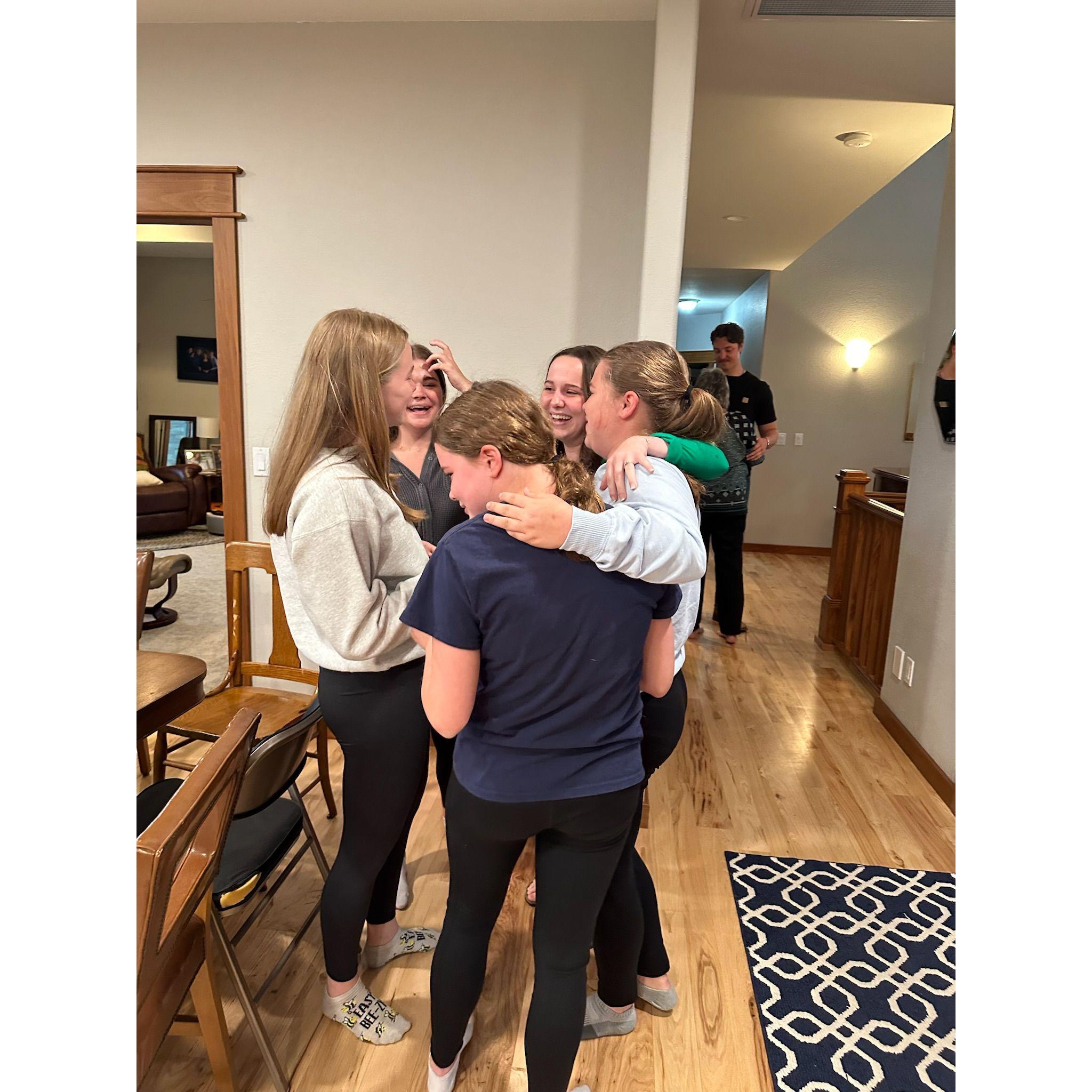 My sisters and I after I said yes!- such a special moment with them <3