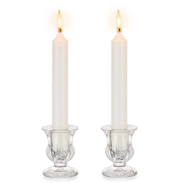 Inweder Glass Taper Candle Holders: Crystal Clear Candlestick Holders Modern Small Candle Stick Holder for Wedding Table Centerpiece Party Dinning Home Christmas Set of 2