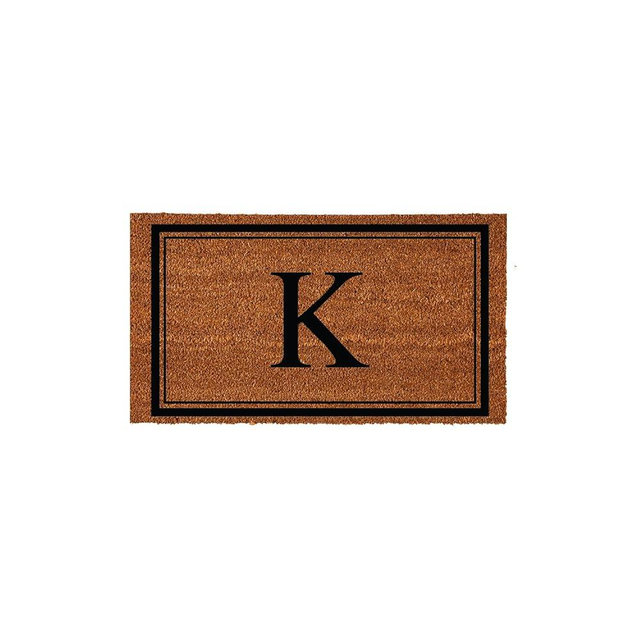 Evergreen Flag Monogram Letter K Entrance Doormat | 28 x 16 inches | Dirt Catching Natural Coir | All-Season | Non-Slip Backing | Indoor and Outdoor Home Decor