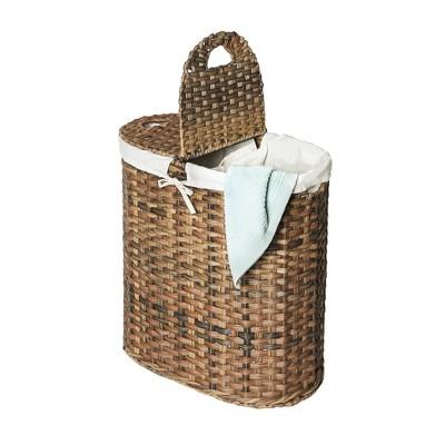 Seville Classics Hand-Woven Oval Double Laundry Hamper With Liner Natural Brown