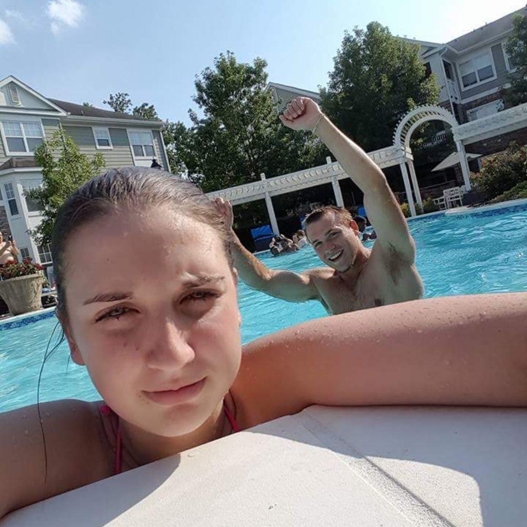Having fun at our first apartment!
