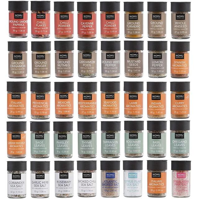 NOMU 40-Piece Complete Variety Set of Spices, Herbs, Seasoning Blends & Finishing Salts Range | 42.7 Oz | Non-irradiated, No MSG or Preservatives