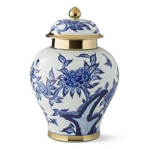 Peony & Hummingbird Ceramic Lidded Ginger Jar