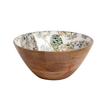 Floral Decal Wood Serving Bowl