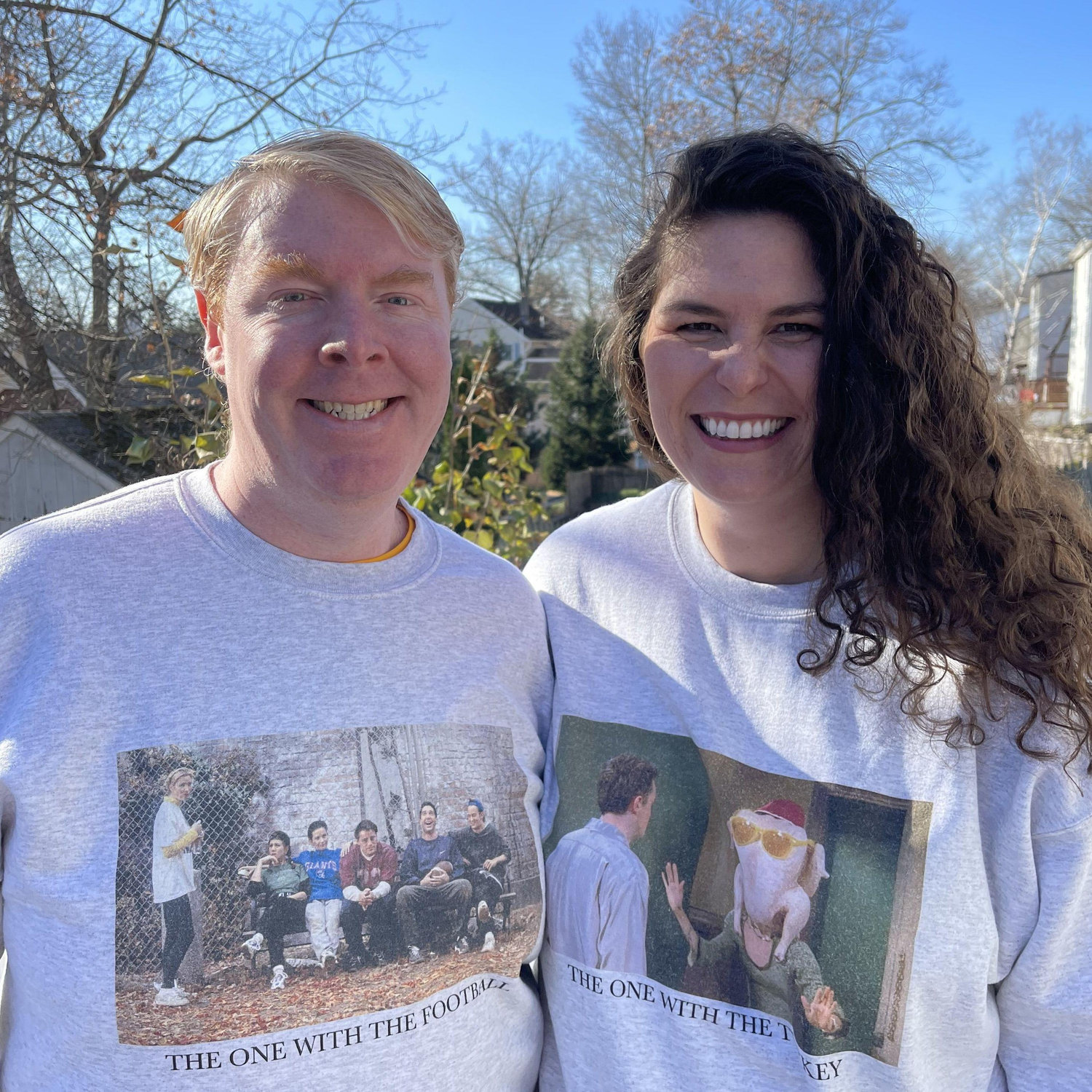 Matchy match Thanksgiving sweatshirts.