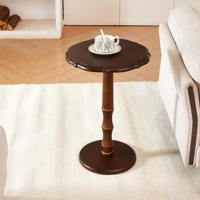 zyz Vintage Side Table, Round Solid Wood Pedestal End Table, Accent Table Nightstand for Living Room Bedroom Bedside, Coffee Drink Reading Narrow Table for Sofa Couch Corner Office Small Spaces