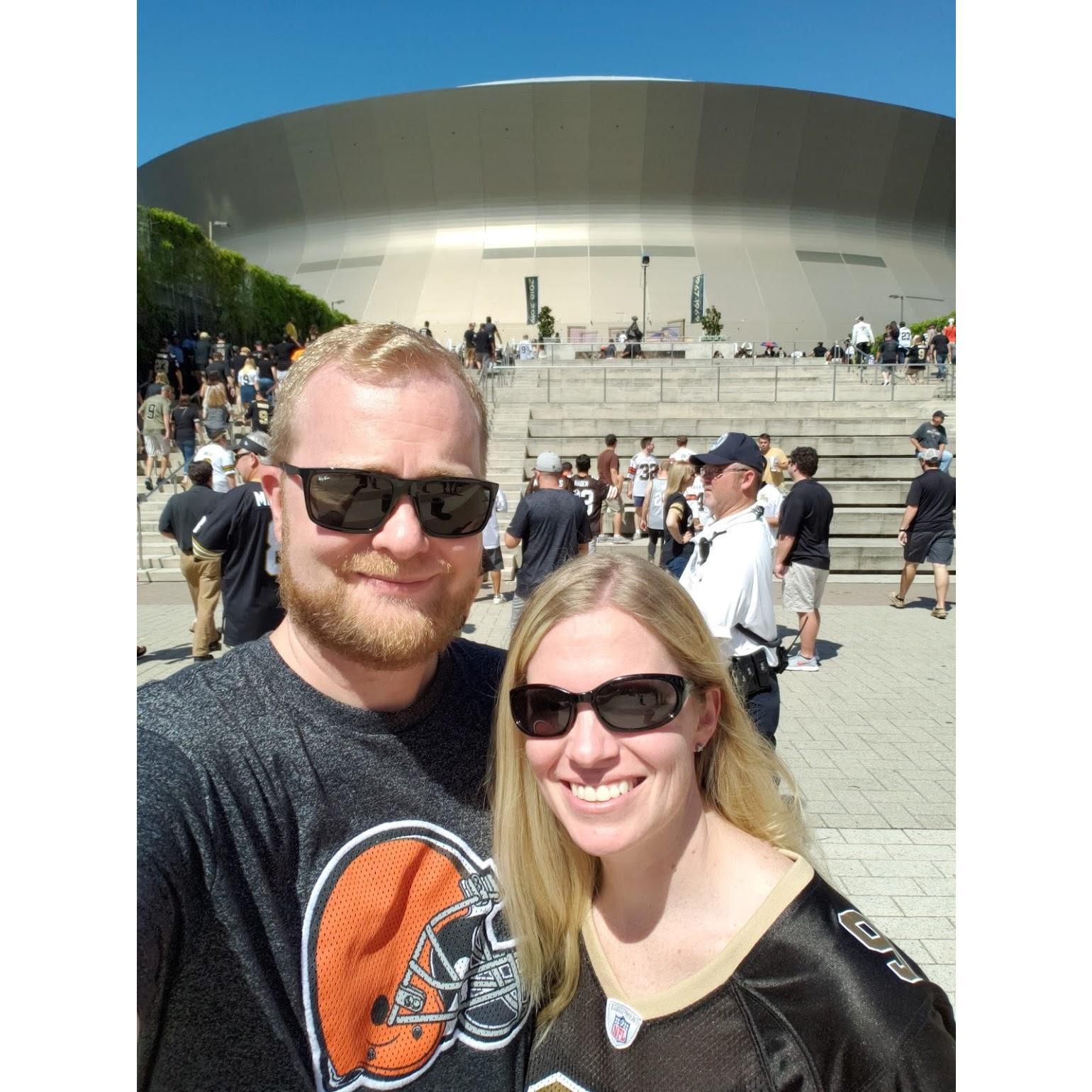 In New Orleans for the Saints-Browns game...Isaac was still happy at this point in the day