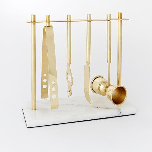 Deco Barware, Bar Tools with Stand, Gold + Marble