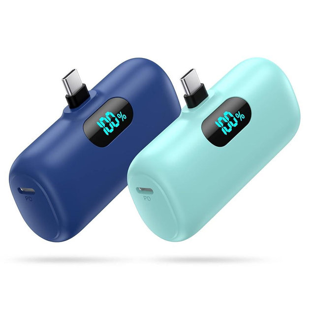 [2-Pack] Mini Portable Charger 5000mAh Power Bank, 3A PD USB C Cell Phone Portable Power, LCD Display Battery Pack Compatible with iPhone 15/15 plus/15 pro/15 pro Max/Android phone/Samsung/Moto/LG etc