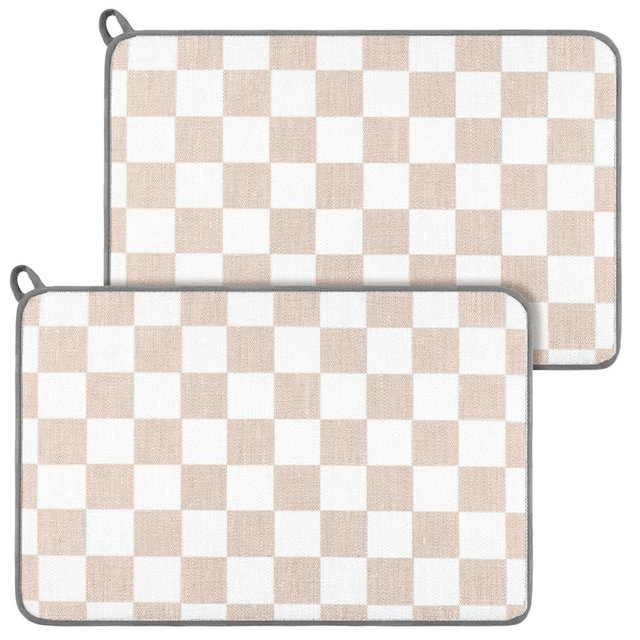 Zonon Dish Drying Mat for Kitchen Counter 16 x 24 Microfiber Absorbent Dish Drainer Rack Pads Fast Dry Mat Vintage Kitchen Decorations(Beige,16" X 24",Checkered)