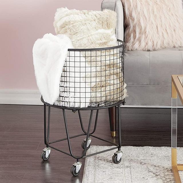 CosmoLiving by Cosmopolitan Metal Round Storage Cart with Wheels, 17" x 17" x 25", Black