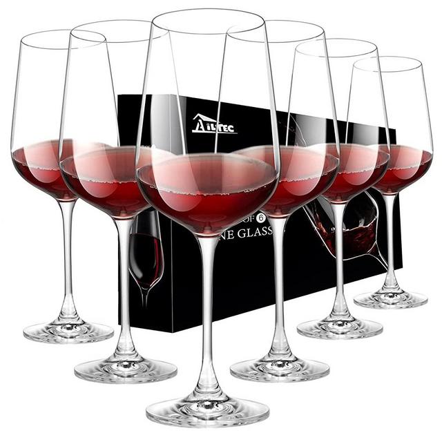 Wine Glasses Set of 6, Crystal Glass with Stem for Drinking Red/White/Cabernet Wine as Gifts Sets, Clear Lead-Free Premium Blown Glassware (18oz,6 pack)