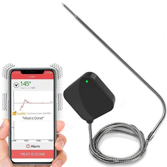 NutriChef Smart Bluetooth BBQ Thermometer - Upgraded Stainless Probe Safe to Leave in Grill Outdoor Barbecue or Meat Smoker-Wireless Remote Alert iOS Android Phone WiFi App-PWIRBBQ40.9