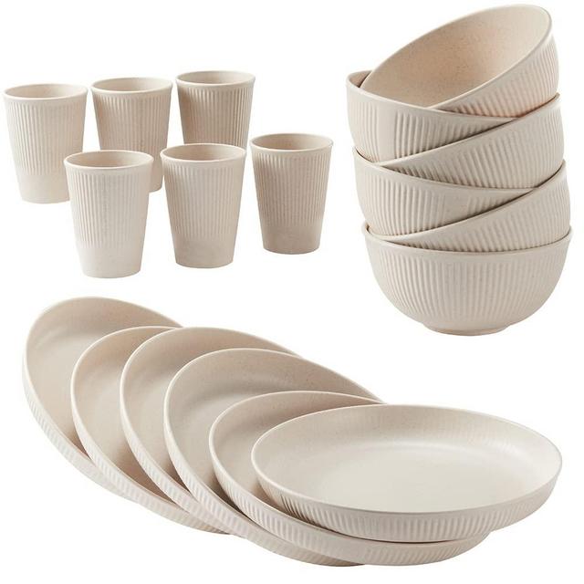 Wheat Straw Dinnerware Sets HXYPN 18 Piece Unbreakable Reusable Dinnerware Set Kitchen Cups Plates and Bowls Sets Dishwasher Microwave Safe