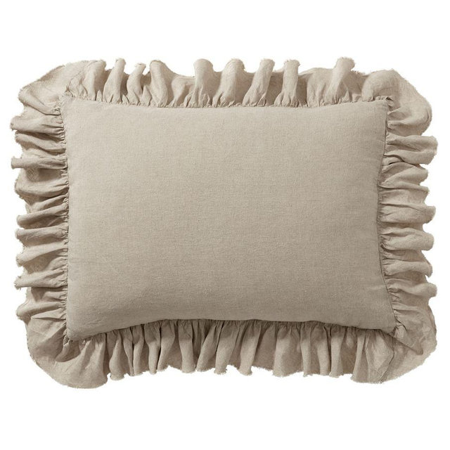 Belgian Flax Linen Fringe Ruffle Sham, Dark Flax, Standard, Set of 2