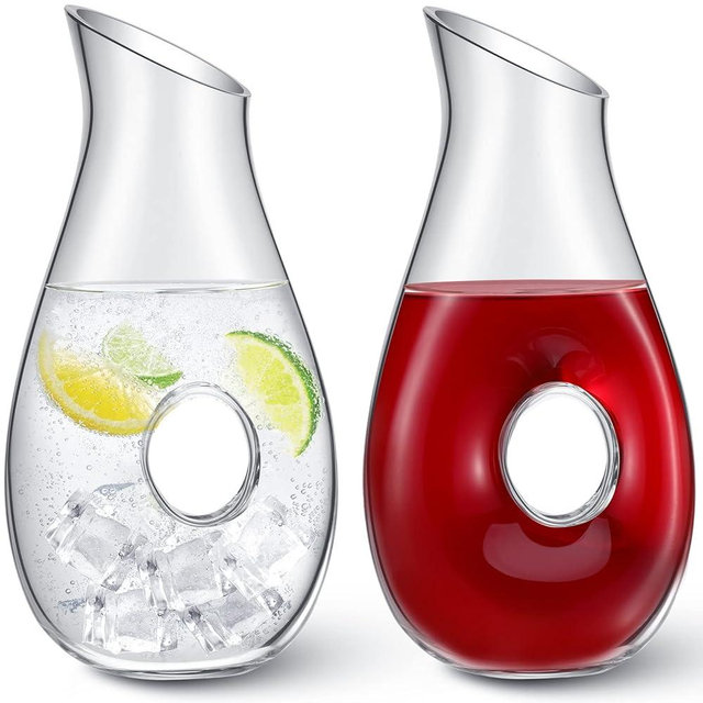 2 Pcs 48 oz Wine Decanter Carafe, Pierced Decanter, Clear Glass Juice Pitcher Jar for Red Wine Beer Water Lovers Gift Wedding Birthday Party Supplies