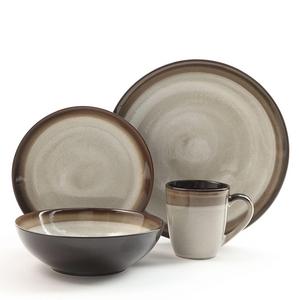 Gibson Overseas, Inc. - Gibson Couture Bands 16-Piece Dinnerware Set, Brown and Cream