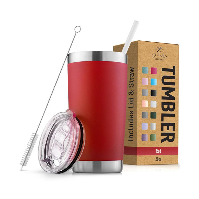 Zulay Kitchen 20oz Stainless Steel Tumbler With Lid and Straw - Sweat-Free Travel Coffee Mug Tumbler Cups
