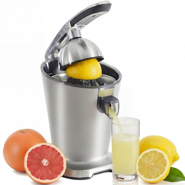 NEWBULIG Electric Citrus Juicer, Automatic Orange Juicer Squeezer with Soft-Grip Handle, Orange Juice Extractor Machines for Lemon Lime Grapefruit, Auto Shut-Off & Dishwasher Safe Parts, Silver
